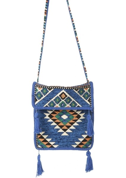 Mavi Kilim Motifli Heybe Çanta