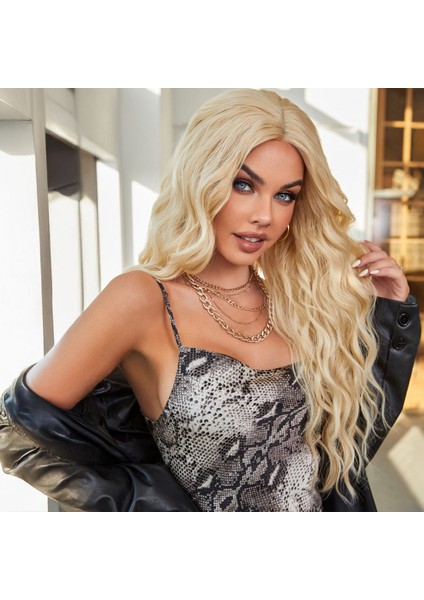 Su Dalgalı Soğuk Platin Fiber Sentetik Tül Peruk modelleri