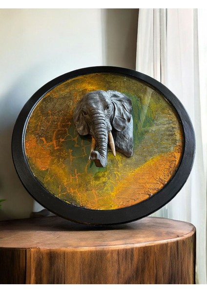 3D Epoksi Fil Figürlü El Yapımı Dekoratif Duvar Panosu
