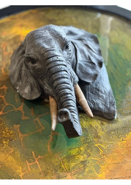 3D Epoksi Fil Figürlü El Yapımı Dekoratif Duvar Panosu