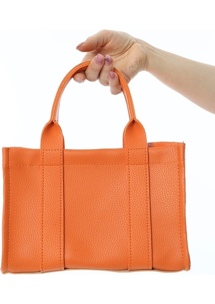 Turuncu Deri Mini Tote Çanta