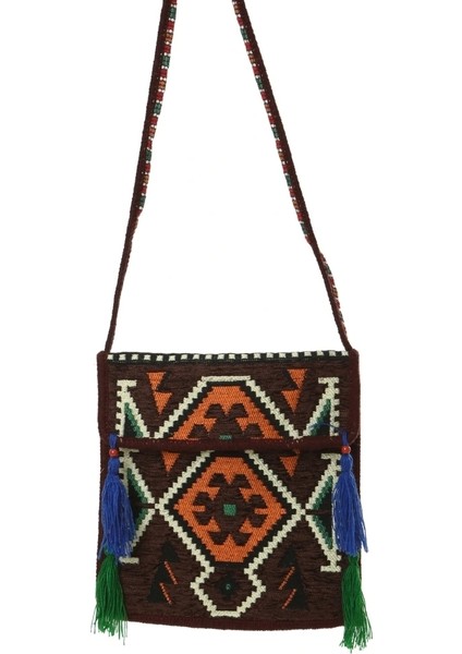 Siyah Kilim Motifli Heybe Çanta