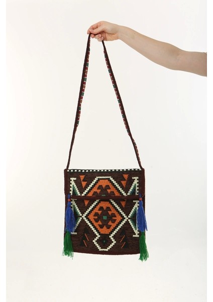 Siyah Kilim Motifli Heybe Çanta
