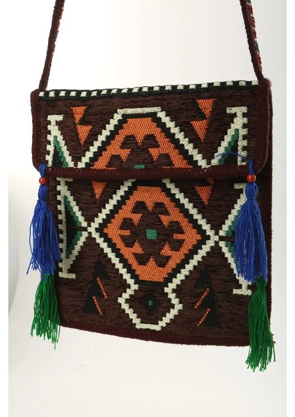 Siyah Kilim Motifli Heybe Çanta