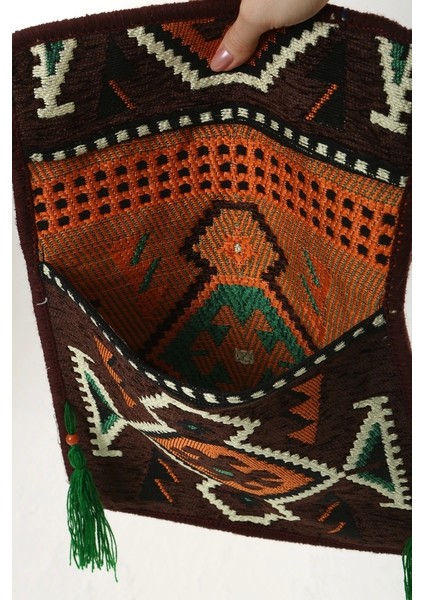 Siyah Kilim Motifli Heybe Çanta
