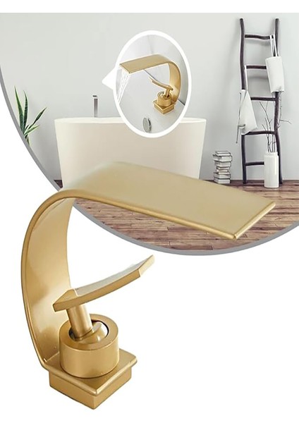 Şelale Banyo Bataryası Seramik Valf Tek Kollu Modern Stil Pirinç Mikser Musluk Gold Lavabo Bataryası