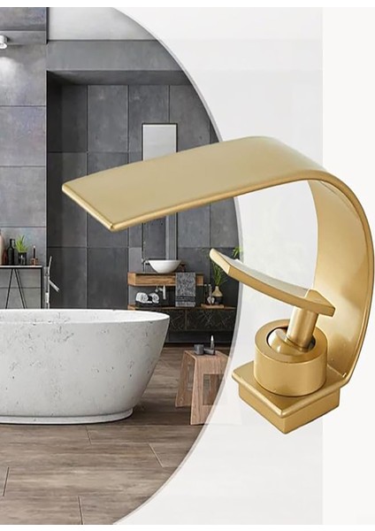 Şelale Banyo Bataryası Seramik Valf Tek Kollu Modern Stil Pirinç Mikser Musluk Gold Lavabo Bataryası