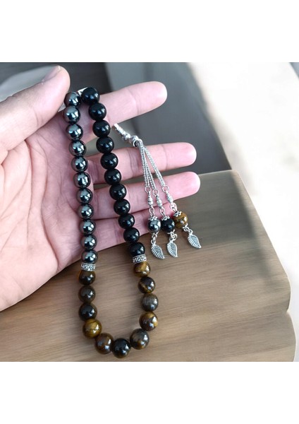 Kaplan Gözü Hematit Oniks Taşı Tesbih 33'lük Tesbih Sertifikalı Özel Mdf Kutu -Doğal Taş Tesbih 10 mm fiyatları