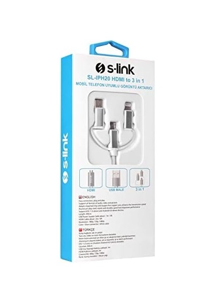Gfc Life Store - SL-IPH20 HDMI To 3 In 1 2m Mobil Telefon Uyumlu Görüntü Aktarıcı Kablo