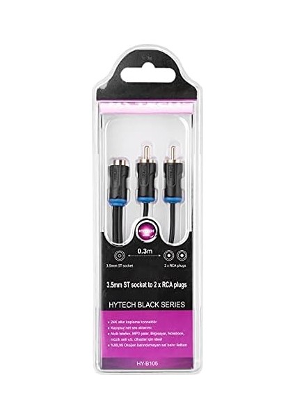 - HY-B105, Stereo F To 2 Rca M Kablosu, 0.3 M, Siyah