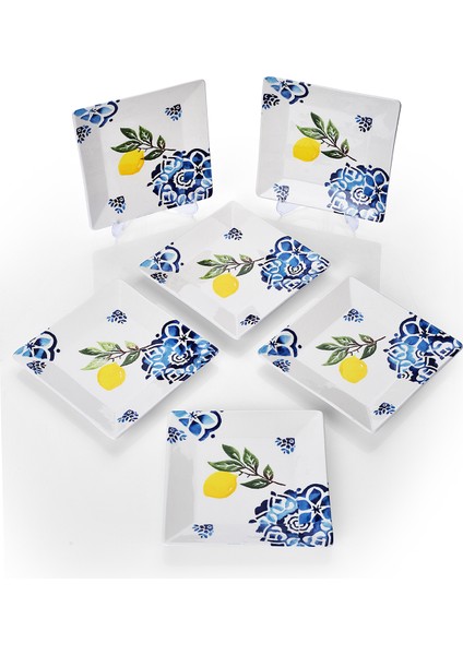 6'lı Special Handmade Limon Desen Tatlı Tabak Seti Sunum Servis Tabakları Pasta Set 15 cm