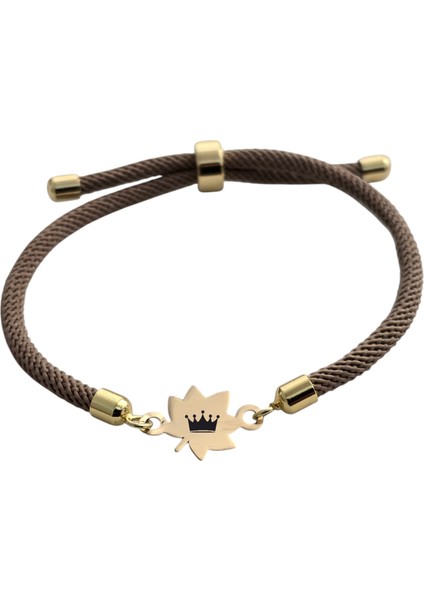 14 Ayar Plakalı Altın Özel Yaprak Figürlü, Kahverengi Örgülü Det Ayıyla Kraliyet Tacı Bilekliği, Gençlere ve Ergenlere Özel Ihtişamlı Bir Tasarımla Asil Bir Hediye!