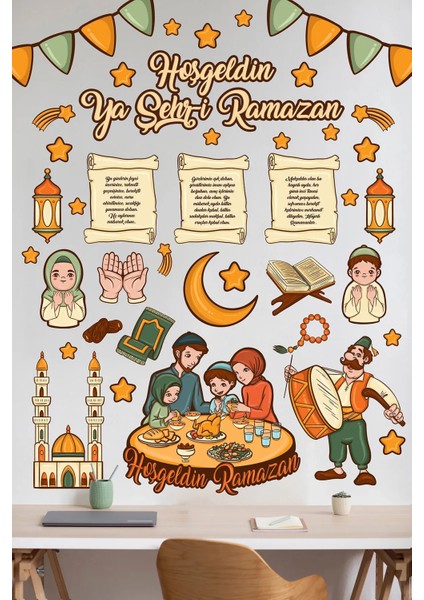 Ramazan Ayı Temalı Cam Duvar Dolap Süsleri Hoşgeldin Ramazan Sticker Seti
