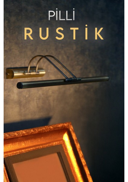 Pilli Rustik Eskitme Desenli Gold Flüt LED Aplik Duvar Tablo ve Ayna Üstü LED Aydınlatma Pil Hediyeli