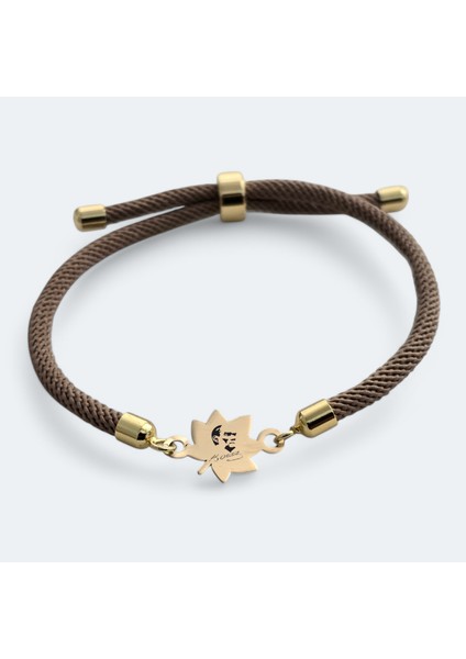 14 Ayar Plakalı Altın Özel Yaprak Figürlü, Kahverengi Örgülü Det Ayıyla Atatürk Bilekliği, Gençlere ve Ergenlere Özel Gurur Dolu Bir Hediye!