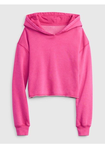 Genç Kız Pembe Crop Kapüşonlu Sweatshirt fiyatları