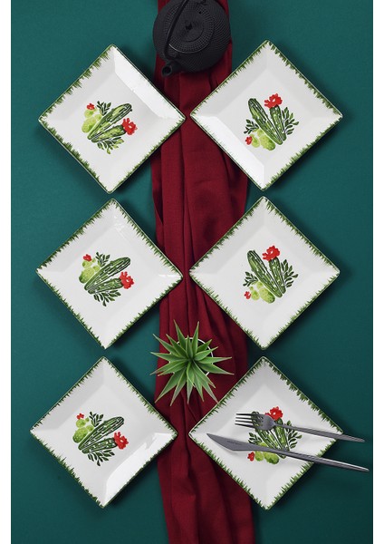 6'lı Special Handmade Desen Tatlı Tabak Seti Sunum Servis Tabakları Pasta Set 15 cm