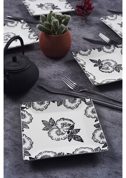 6'lı Special Handmade Black Rose Desen Tatlı Tabak Seti Sunum Servis Tabakları Pasta Set 15 cm fiyatları
