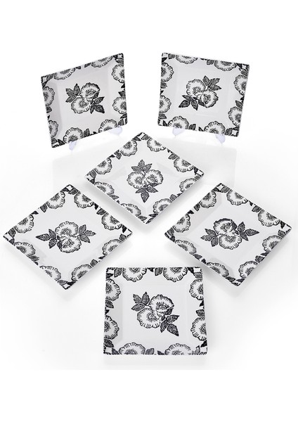 6'lı Special Handmade Black Rose Desen Tatlı Tabak Seti Sunum Servis Tabakları Pasta Set 15 cm modelleri