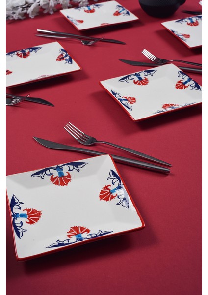 6'lı Special Handmade Çini Desen Tatlı Tabak Seti Sunum Servis Tabakları Pasta Set 15 cm
