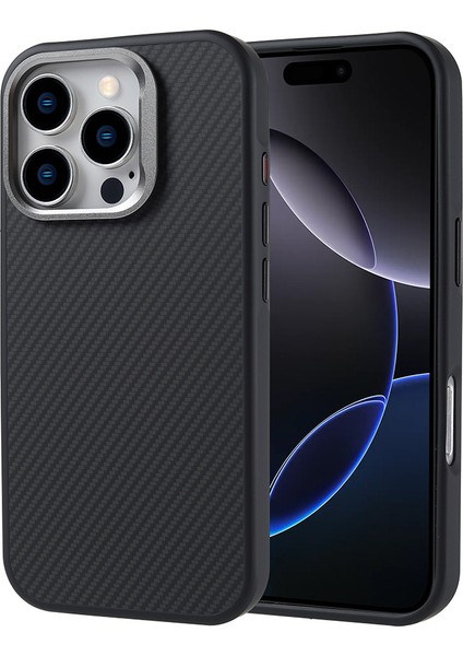 Apple iPhone 16 Pro Max Uyumlu Kılıf Karbon Fiber Özellikli Magsafe Destekli Kamera Korumalı Kapak