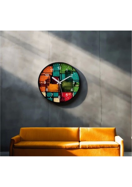 - Dekoratif 3D Baskı Geometrik Desen Yuvarlak Duvar Saati -101