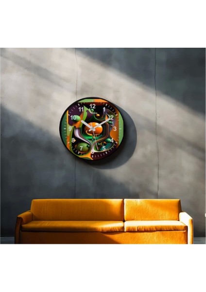 - Dekoratif 3D Baskı Geometrik Desen Yuvarlak Duvar Saati -8
