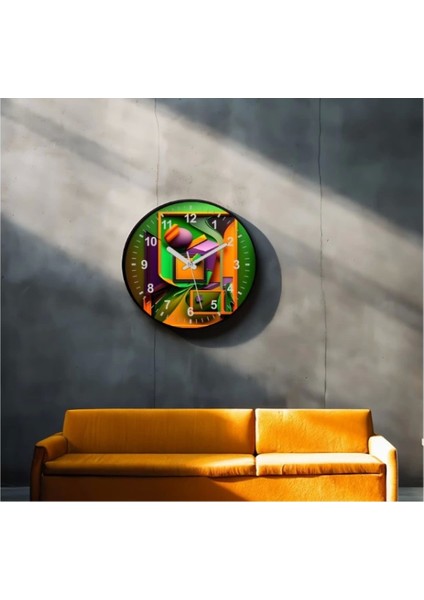- Dekoratif 3D Baskı Geometrik Desen Yuvarlak Duvar Saati -3