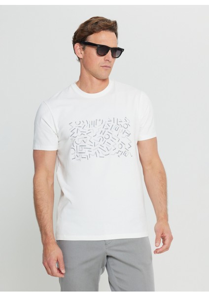 Bisiklet Yaka Baskılı Ekru Erkek T-Shirt ACE091252412_EKR