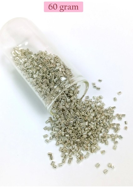 Kesme Cam Boncuk 2mm - 60 Gram - Parlak Gümüş - BNC376