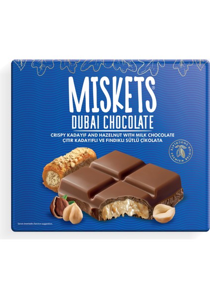 Dubai Çikolatası Fındıklı Çıtır Kadayıflı Dolgulu Sütlü Tablet Çikolata 100 gr
