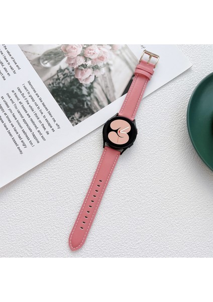 Samsung Galaxy Watch4 Için Dikiş Deri Kayış 40MM / 44MM Koyu Pembe (Yurt Dışından)