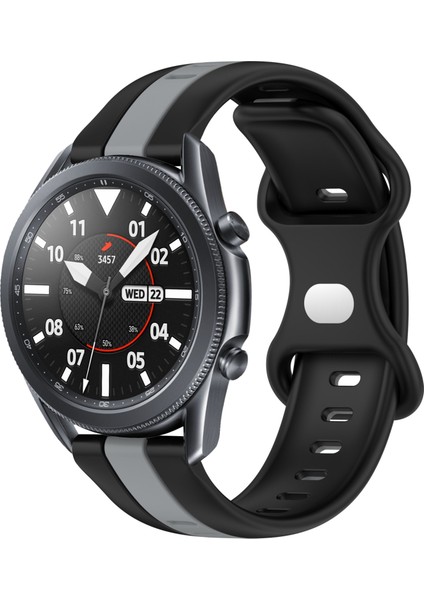 Samsung Galaxy Watch3 45MM Siyah+Gri Için Silikon Saat Bandı (Yurt Dışından)