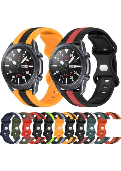 Samsung Galaxy Watch3 45MM Siyah+Gri Için Silikon Saat Bandı (Yurt Dışından)