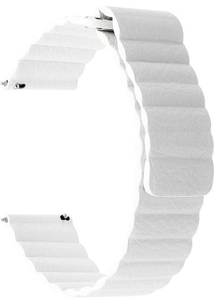 Samsung Gear S2 / Active2 20MM Manyetik Tokalı Deri Saat Bandı Beyaz (Yurt Dışından)