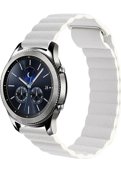 Samsung Gear S2 / Active2 20MM Manyetik Tokalı Deri Saat Bandı Beyaz (Yurt Dışından) fiyatları
