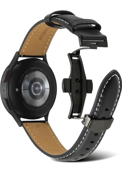 Samsung Galaxy Watch5 40MM / 44MM Siyah Için Deri Saat Kordonu (Yurt Dışından)