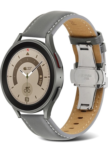 Samsung Galaxy Watch5 40MM / 44MM Açık Gri Için Deri Saat Kordonu (Yurt Dışından)