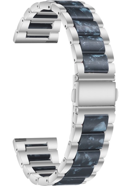 Samsung Için 22MM Üç Boncuklu Ste + Reçine Kayış Gümüş Mavi (Yurt Dışından)