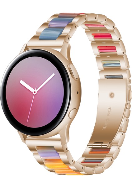 Samsung Için 22MM Üç Boncuklu Ste + Reçine Kayış Gül Altın Gökkuşağı (Yurt Dışından)
