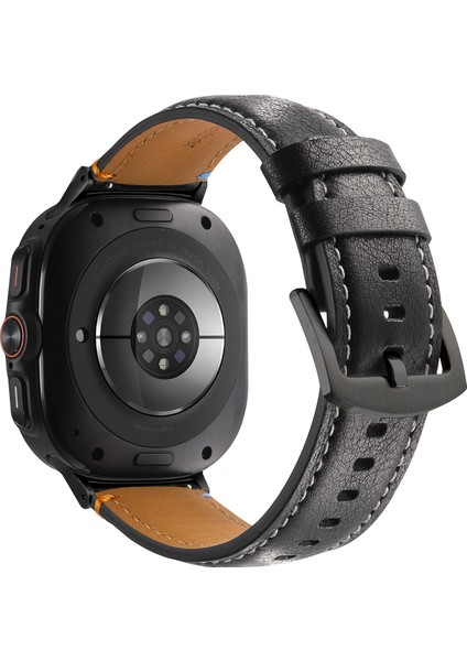 Samsung Galaxy Watch Ultra Için 47MM Dikişli Deri Kayış Yukarı Çekilmiş Deri Siyah (Yurt Dışından)
