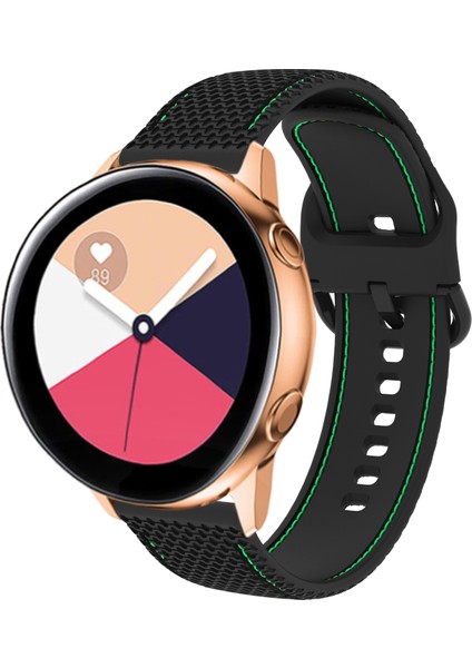 Samsung Galaxy Watch Active 2 Için 20MM Silikon Kordonlu Saat Siyah+Yeşil Çizgi (Yurt Dışından) modelleri