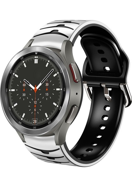 Silikon Watch Band Samsung Galaxy Watch 4 Için Clic 46MM Samsung Galaxy Watch 4 Classic Için 46MM Beyaz + Siyah (Yurt Dışından)