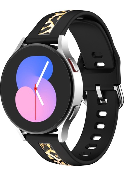 Samsung Galaxy Watch 5 40MM / 44MM Siyah Leopar Desenli Silikon Watch Band (Yurt Dışından)