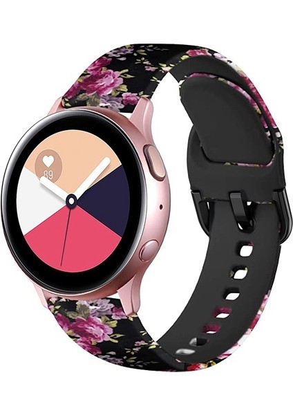 Samsung Galaxy Watch 42MM Siyah Pembe Çiçek Için Silikon Kordonlu Saat (Yurt Dışından)