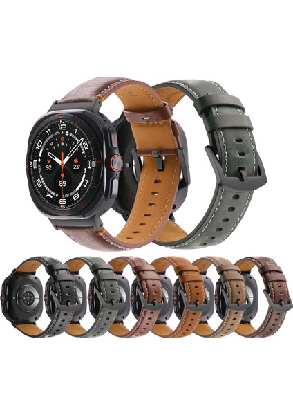 Samsung Galaxy Watch Ultra Için 47MM Dikişli Deri Kayış Yukarı Çekilmiş Deri Siyah (Yurt Dışından)