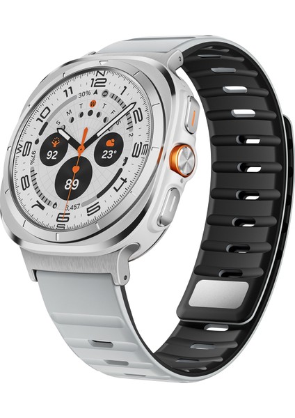Samsung Galaxy Watch Ultra 47MM Açık Gri Siyah+Gümüş Için Manyetik Silikon Kayış (Yurt Dışından)