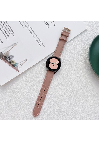 Samsung Galaxy Watch4 40MM / 44MM Pembe Kahverengi Için Dikiş Deri Kayış (Yurt Dışından)