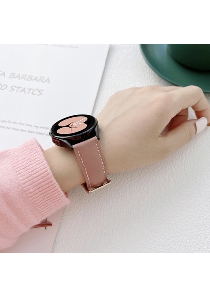 Samsung Galaxy Watch4 40MM / 44MM Pembe Kahverengi Için Dikiş Deri Kayış (Yurt Dışından)