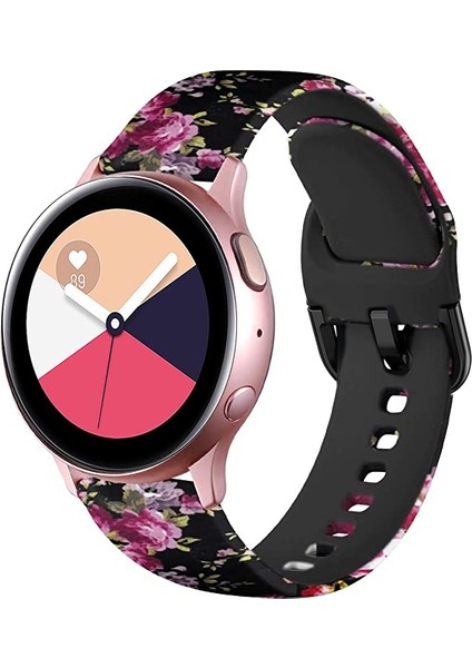 Samsung Galaxy Watch 46MM Siyah Pembe Çiçek Için Silikon Kordonlu Saat (Yurt Dışından)